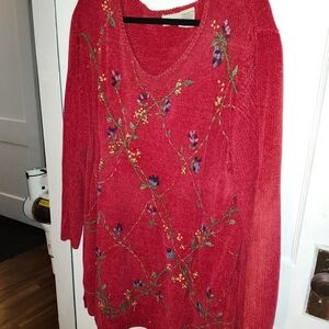 Red Floral Embroidered Sweater